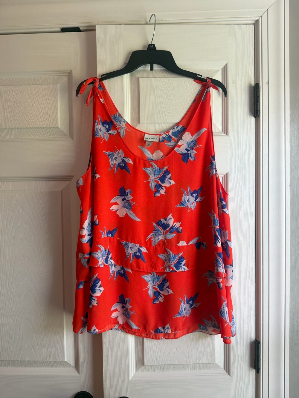Red Floral Tie-Shoulder Tank Top